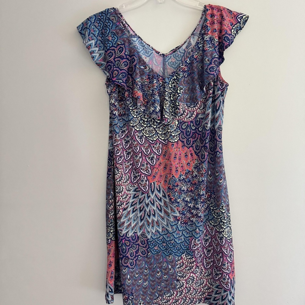 Paisley Dress Womens S Multicolor V Neck Flutter Sleeve Short Sundress Boho